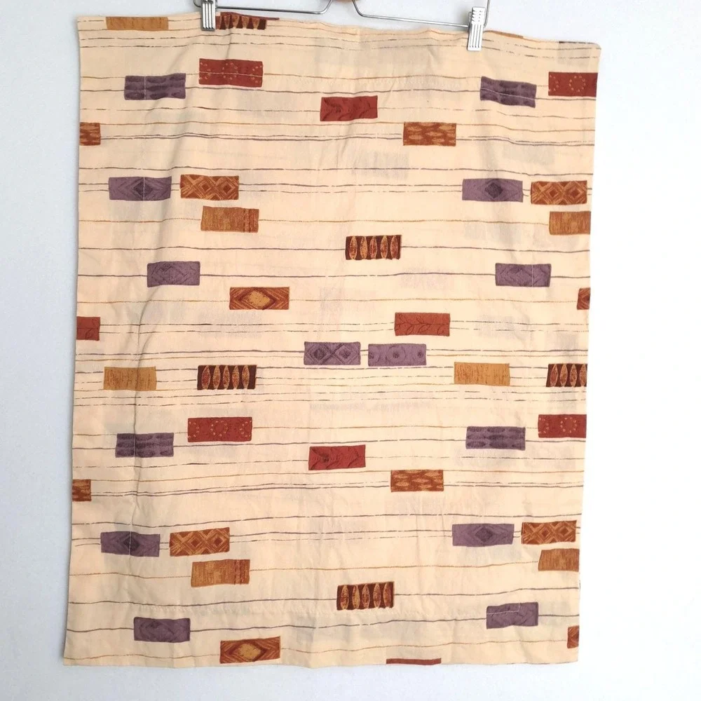 Dan River Pillow Sham Set 2 Standard Tan Purple MCM Geometric Vintage Decor Mod